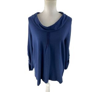 Soft Surroundings Petite L Cowlneck Pintuck 3/4 Sleeve Sweater Blouse‎ Blue